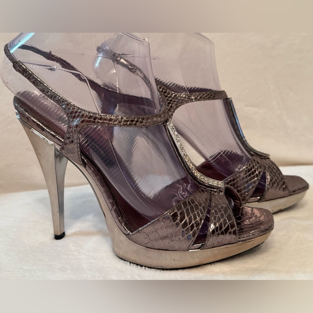Nina New York Metallic Silver/Pewter Strappy Stilettos Size 6.5